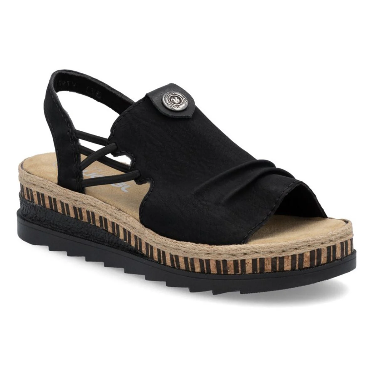 Rieker V7972-00 Nabukino Black Wedge Sandals for Women