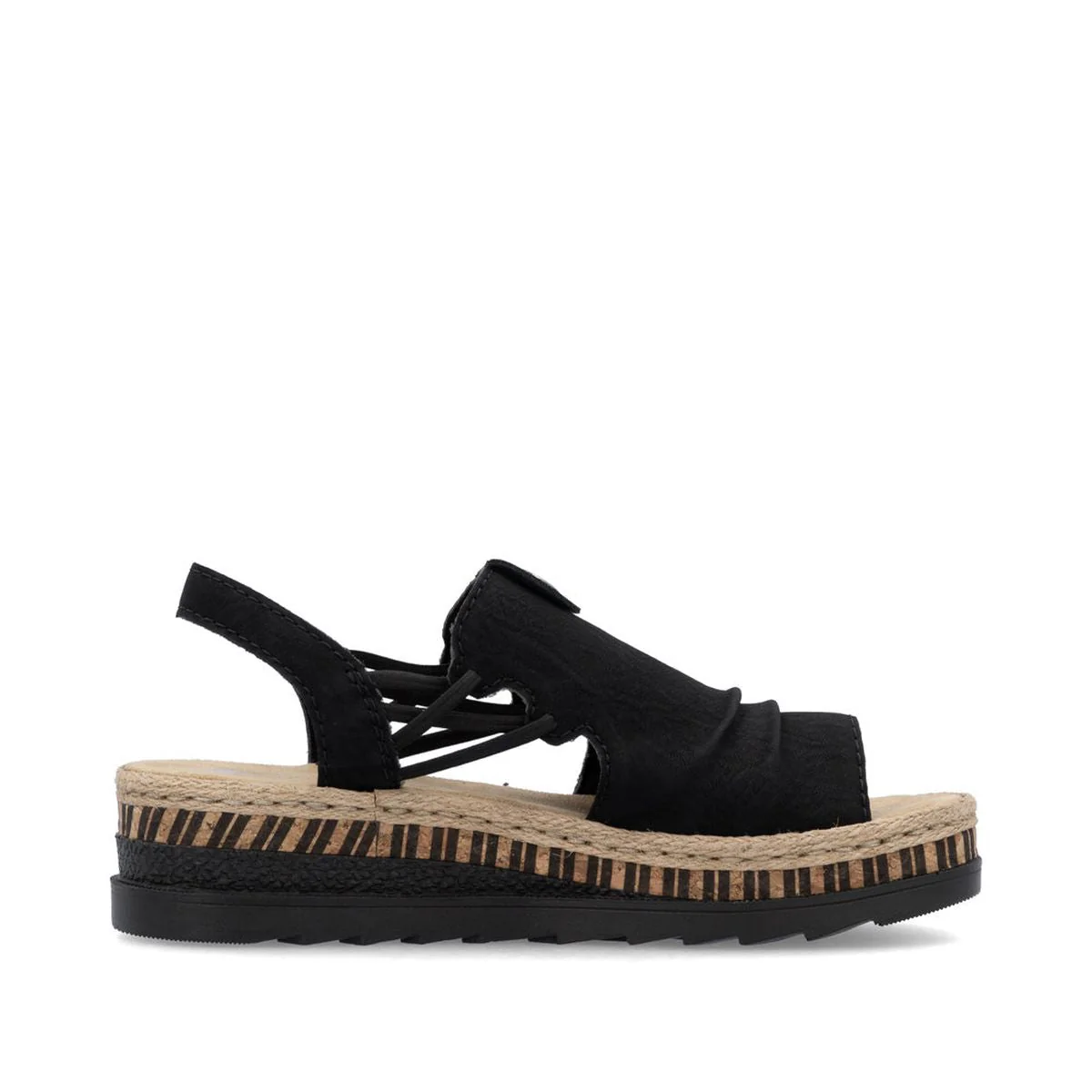 Rieker V7972-00 Nabukino Black Wedge Sandals for Women - Image 2
