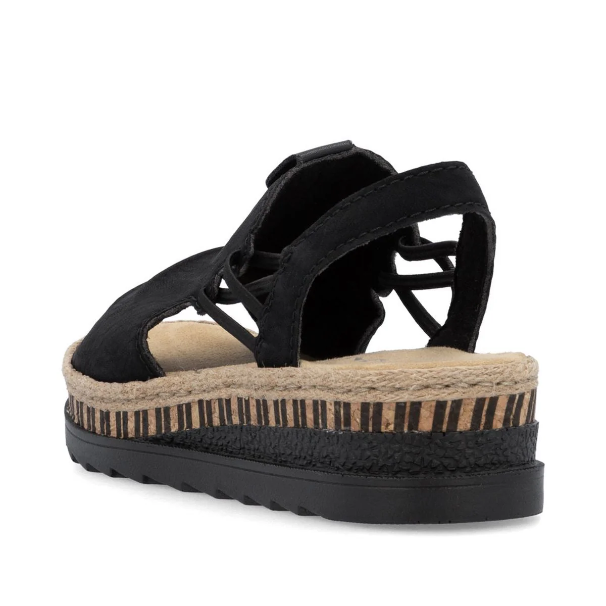 Rieker V7972-00 Nabukino Black Wedge Sandals for Women - Image 3