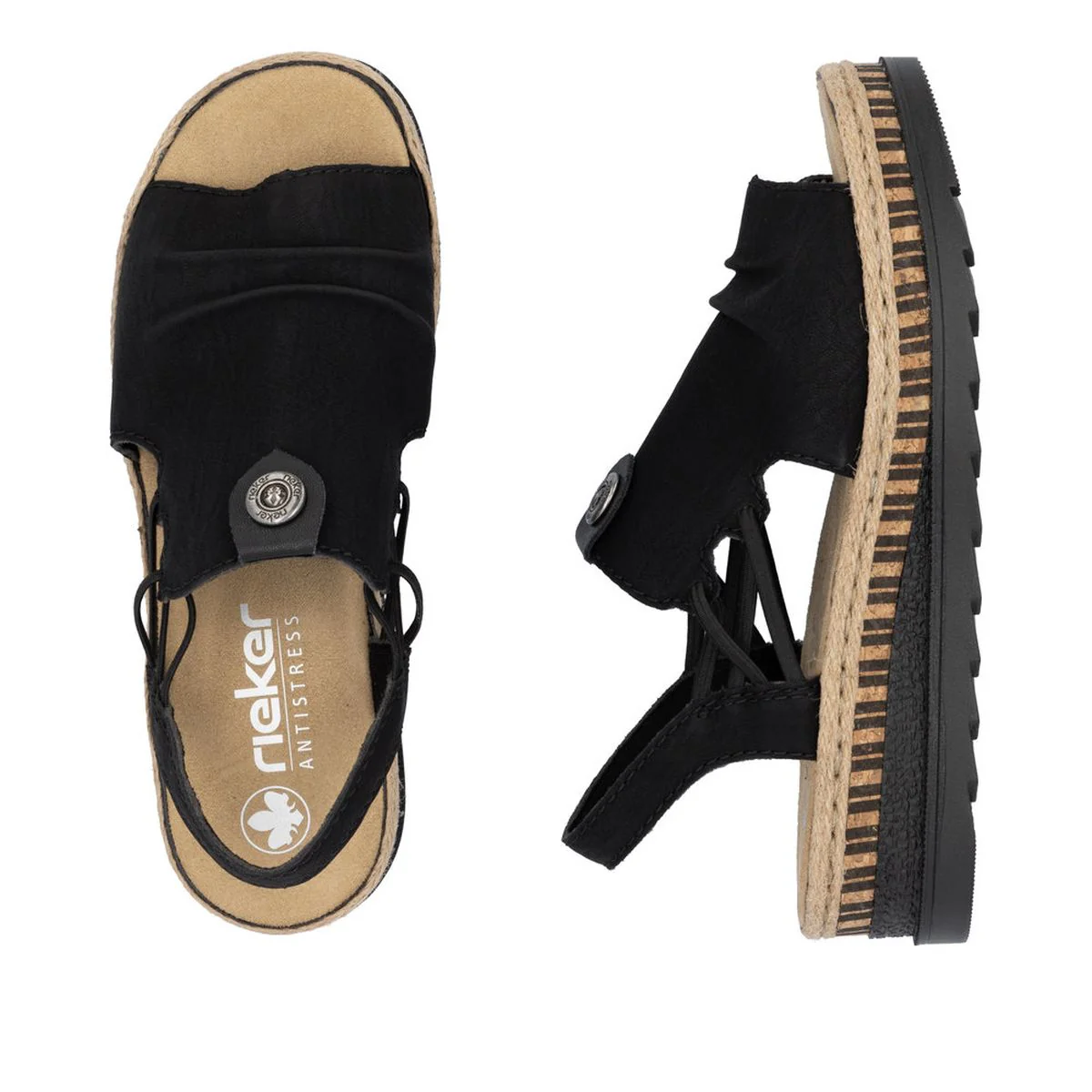 Rieker V7972-00 Nabukino Black Wedge Sandals for Women - Image 6