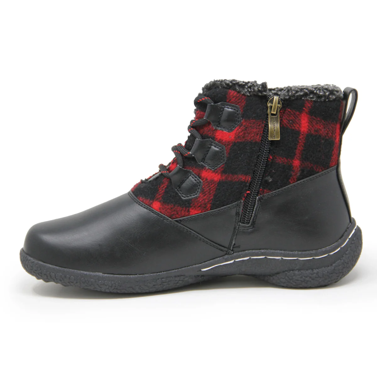 Wanderlust Amelia Flannel Women's Lace-Up Boot In Red Black - Image 4
