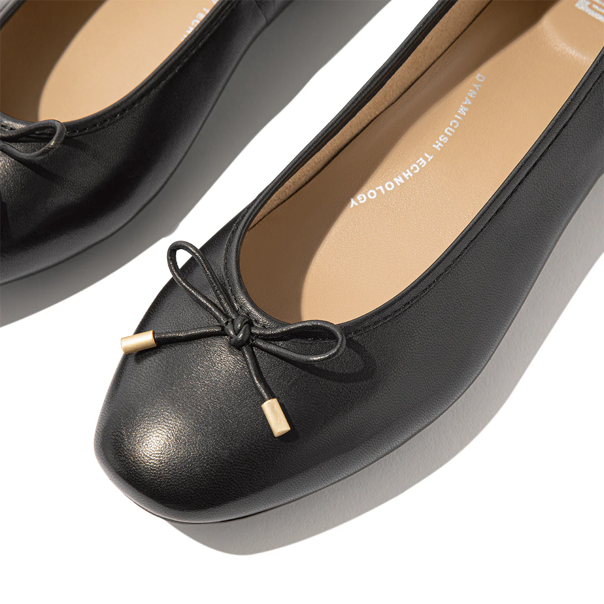 Fit Flop Delicato Bow Women's Leather Ballet Flats in Black - Image 3