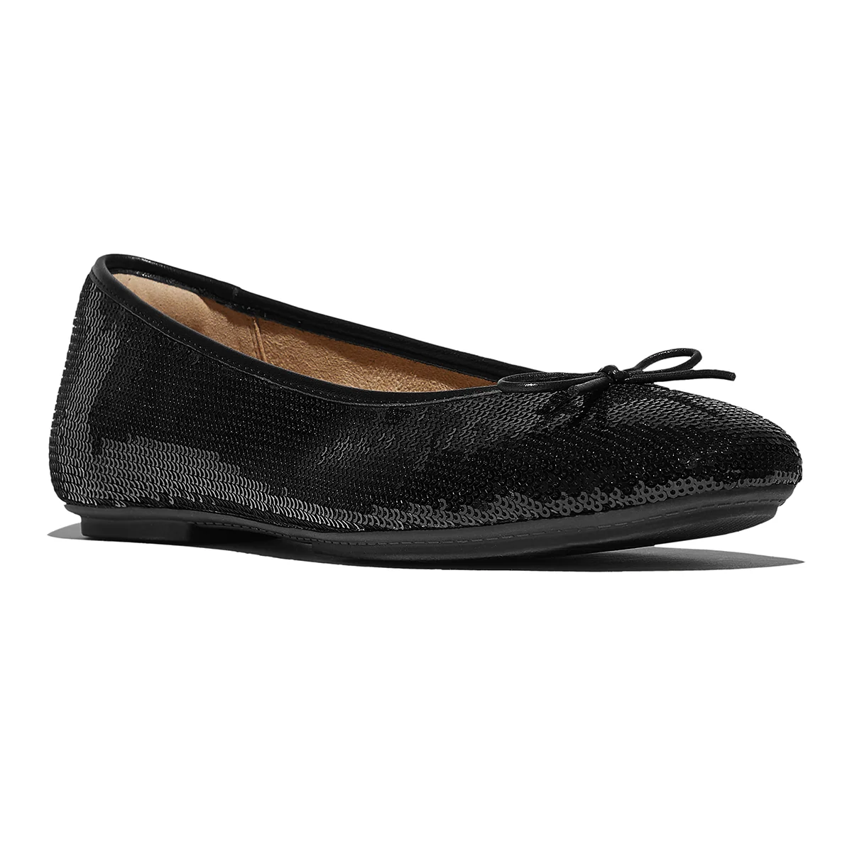 Fit Flop Delicato Bow Women's Leather Ballet Flats Sequined in Black Patent