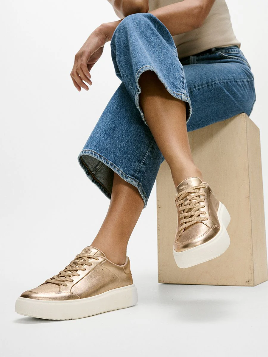 Fit Flop RTG Women's Metallic Leather Sneakers in Platino - Image 6
