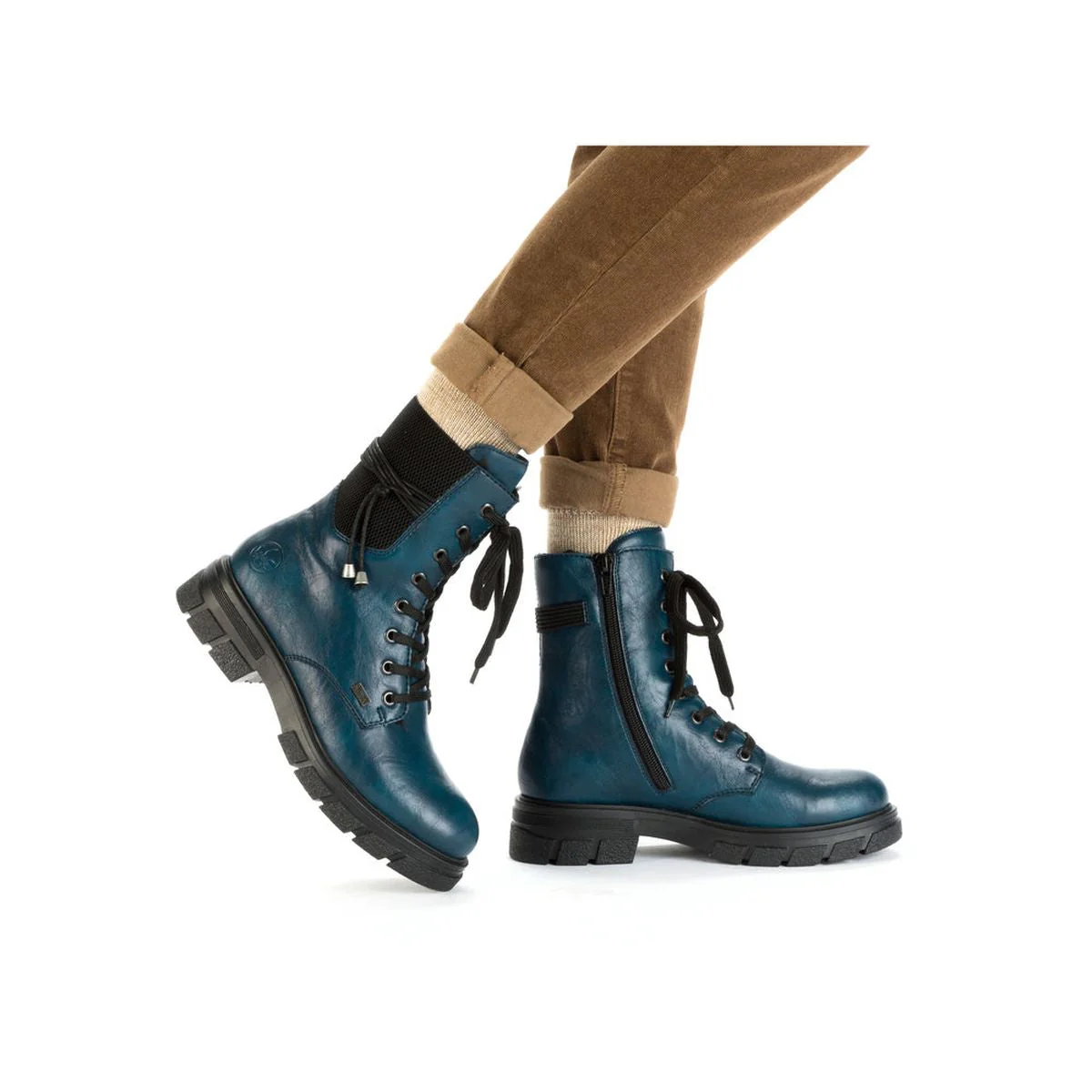 Z9124 Lace Up Biker Boots with side zip - Image 7